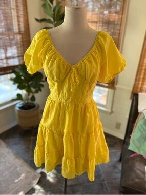 Chelsea & Violet Bright Yellow Tiered Puff-Sleeve Mini Dress